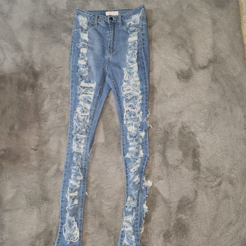 FULL DISTRESSED HIGH WAIST SKINNY JEANS- Size 5 - Picture 9 of 9